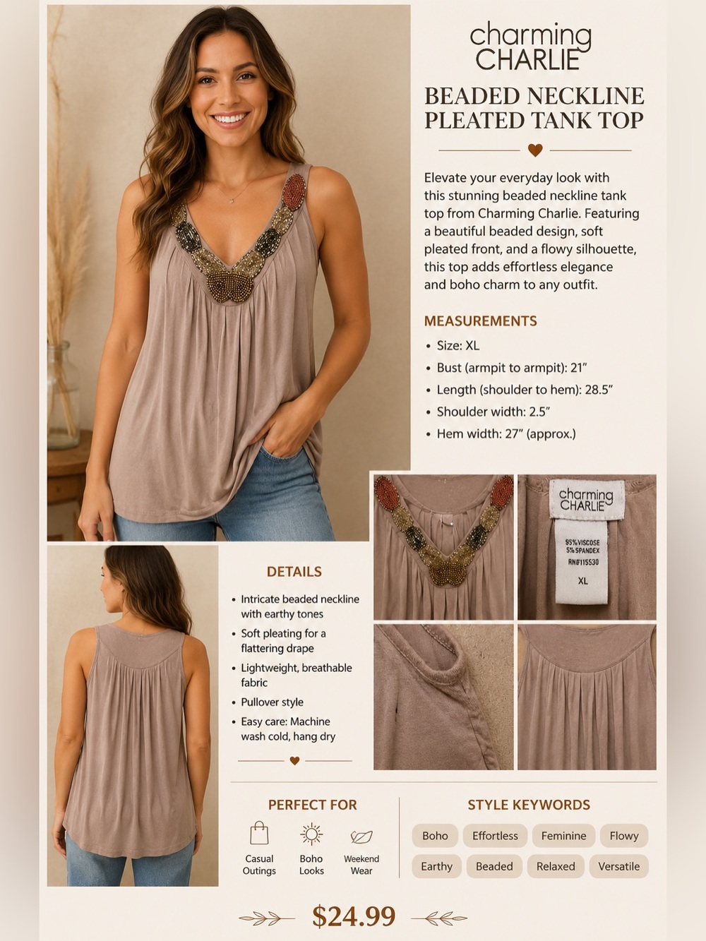 Charming Charlie Mauve Brown Shirt